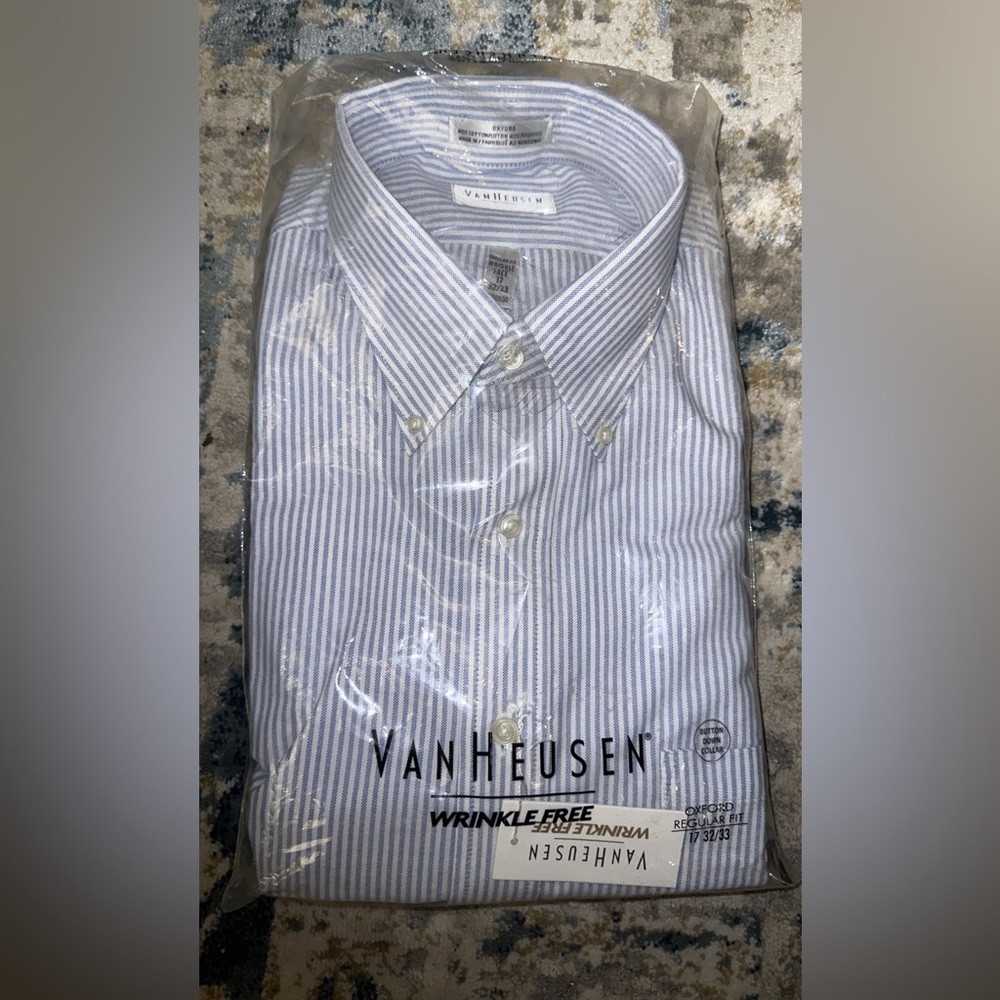 Pinpoint stripe. Van Heusen regular fit long sleeve dress shirt